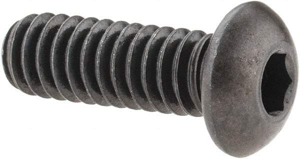 Made in USA - 1/4-20 UNC Hex Socket Drive, Button Screw - Alloy Steel, Black Oxide Finish, Fully Threaded, 3/4" Length Under Head - Benchmark Tooling