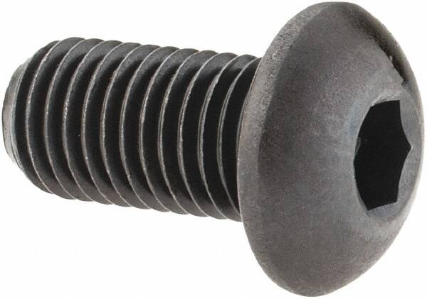 Made in USA - 5/16-24 UNF Hex Socket Drive, Button Screw - Alloy Steel, Black Oxide Finish, Fully Threaded, 5/8" Length Under Head - Benchmark Tooling