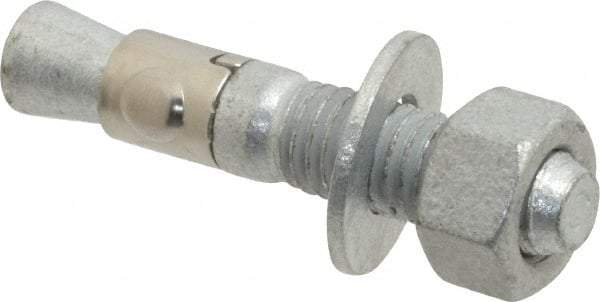 Powers Fasteners - 1/2" Diam, 1/2" Drill, 2-3/4" OAL, 3-3/8" Min Embedment Wedge Expansion Concrete Anchor - Steel, Galvanized Finish, Hex Nut Head, Hex Drive, 2" Thread Length - Benchmark Tooling