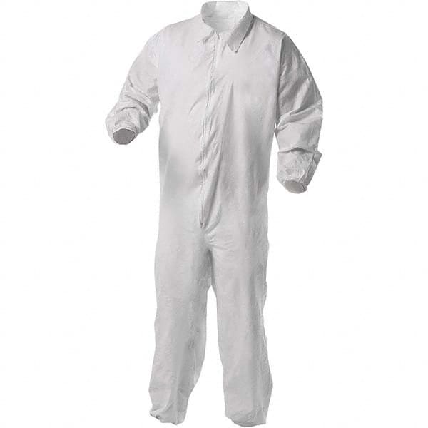 KleenGuard - Size 3XL Film Laminate General Purpose Coveralls - White, Zipper Closure, Elastic Cuffs, Elastic Ankles, Serged Seams - Benchmark Tooling