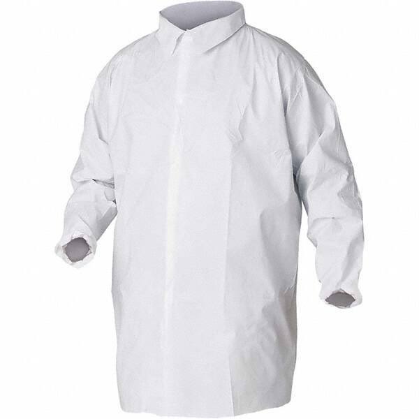 KleenGuard - Size XL White Lab Coat without Pockets - Microporous Film Laminate, Snap Front, Elastic Cuffs - Benchmark Tooling