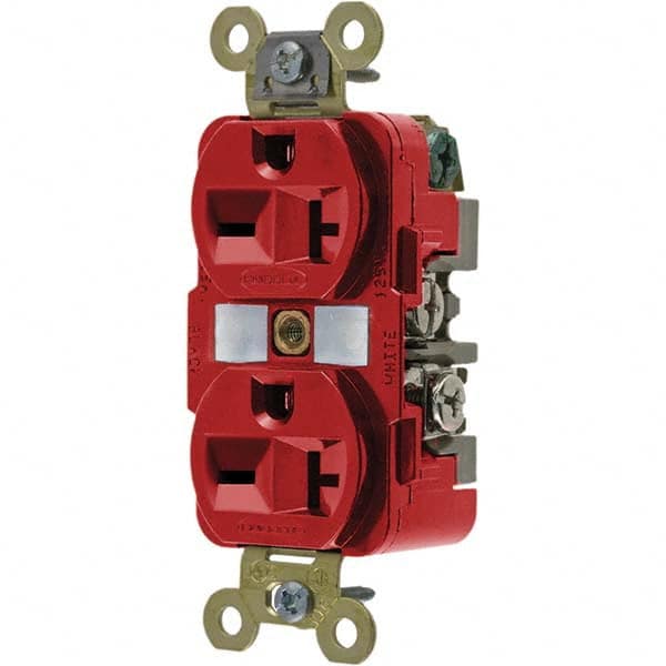 Hubbell Wiring Device-Kellems - 250V 20A NEMA 6-20R Industrial Grade Red Straight Blade Duplex Receptacle - Benchmark Tooling