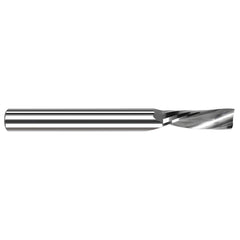 Square End Mill: 3/32'' Dia, 3/8'' LOC, 1/4'' Shank Dia, 2'' OAL, 1 Flute, Solid Carbide Single End, Uncoated, Downcut Flute, 22 ° Helix, Centercutting, RH Cut, RH Flute