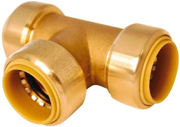 Value Collection - 1/2" Outside Diam, 5/8 Standard, Brass Push-to-Connect Tube Union Tee - 200 Max psi, Tube to Tube Connection, EPDM O-Ring, Lead-Free - Benchmark Tooling