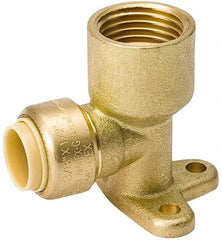 Value Collection - 1/2" Outside Diam, 1/2 NPT, Brass Push-to-Connect Tube Female Drop Ear Elbow - 200 Max psi, Tube to Female NPT Connection, EPDM O-Ring, Lead-Free - Benchmark Tooling