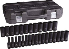 GearWrench - 29 Piece 1/2" Drive Black Finish Deep Well Impact Socket Set - 6 Points, 8mm to 36mm Range, Metric Measurement Standard - Benchmark Tooling