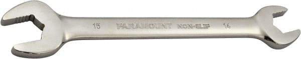 Paramount - 14mm x 15mm Standard Open End Wrench - 7-9/32" OAL, Double End, Full Polish Finish, 15° Head Angle - Benchmark Tooling