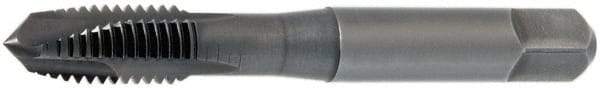 OSG - #10-32 UNF, 3 Flute, TiN Finish, Vanadium High Speed Steel Spiral Point Tap - Plug Chamfer, Right Hand Thread, 2-3/8" OAL, 7/8" Thread Length, 0.194" Shank Diam, 2B Class of Fit, Series 300 - Exact Industrial Supply