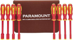 Paramount - 8 Piece 5 to 12mm Insulated Nutdriver Set - Solid Shaft, Ergonomic Handle - Benchmark Tooling