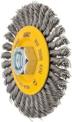 DeWALT - 4" OD, 5/8-11 Arbor Hole, Stringer Bead Steel Wheel Brush - 3/8" Face Width, 7/8" Trim Length, 0.02" Filament Diam, 20,000 RPM - Benchmark Tooling