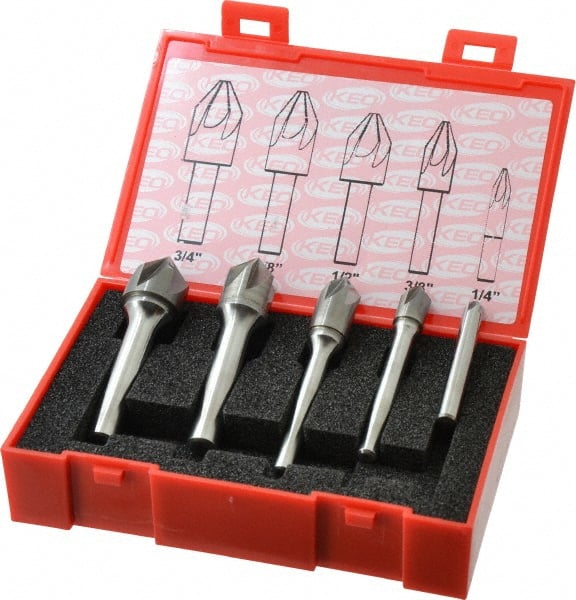 Keo - 5 Piece, 1/4 to 3/4" Head Diam, 82° Included Angle, Single End Countersink Set - Benchmark Tooling