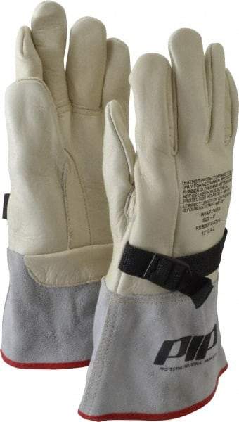Novax - Class 1 & 2, Size M (8), 12" Long, Grain Cowhide Leather Protector - Natural, Not for Electrical Protection (ASTM F696-02), Wear Over Rubber Insulating Gloves, ASTM F696-02 - Benchmark Tooling