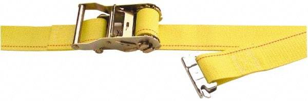 Kinedyne - 12' Long x 2" Wide, 1,000 Lb Basket Capacity, 1 Ply, Polyester Web Sling - Yellow, with Ratchet Tie Down - Benchmark Tooling