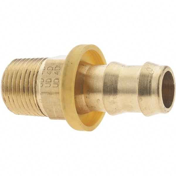 Parker - 1/2" ID 3/8-18 MNPTF Barbed Push On Male Fitting - Brass - Benchmark Tooling