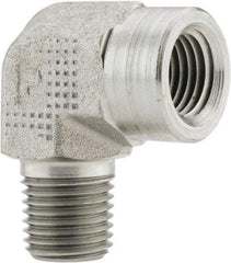 Parker - 1/4 Male Thread x 1/4 Female Thread, Zinc Plated Steel Industrial Pipe 90° Street Elbow - MNPTF x FNPTF, 5,000 psi - Benchmark Tooling