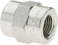 Parker - 1/8 Female Thread, Zinc Plated Steel Industrial Pipe Coupling - FNPTF, 6,000 psi - Benchmark Tooling