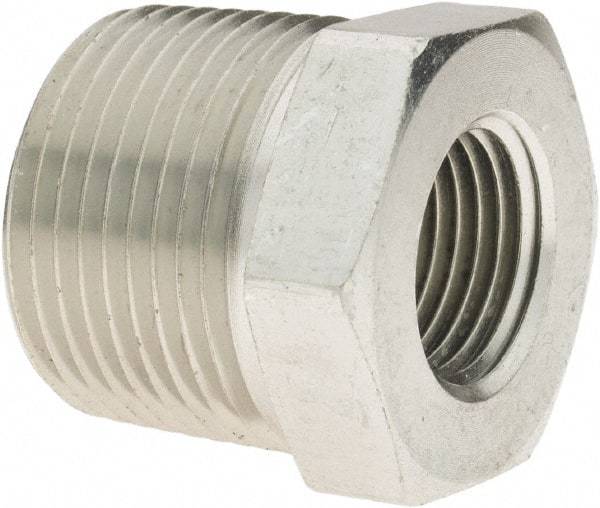 Parker - 1 Male Thread x 1/2 Female Thread, Zinc Plated Steel Industrial Pipe Hex Bushing - MNPTF x FNPTF, 4,500 psi - Benchmark Tooling