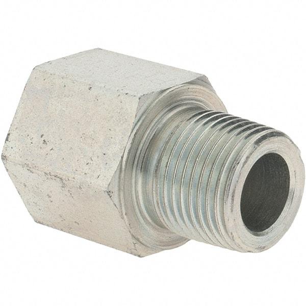 Parker - 3/8-18 Male Thread x 3/8-19 Female Thread, Steel Industrial Pipe Adapter - BSPT x NPT/NPTF, 6,000 psi - Benchmark Tooling