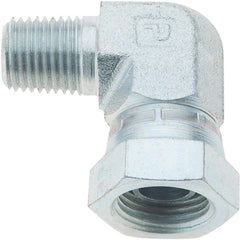 Parker - 1/4-18 Male NPTF Steel Hydraulic Hose Swivel - 6,000 psi, -6 Hose Size, 3/8" Hose Diam - Benchmark Tooling