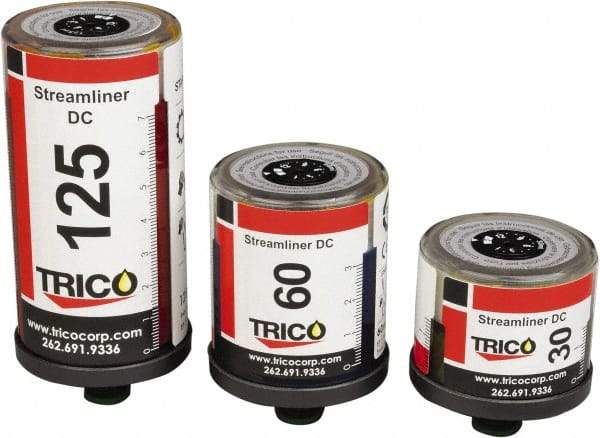 Trico - 2.03 Ounce Reservoir Capacity, 1/4 NPT Thread, Plastic, Electrochemical, Grease Cup and Lubricator - -20 to 55°C Operating Temp, 5 Bar Operating Pressure, 2.95" High x 2.05" Diam - Benchmark Tooling