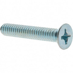 Value Collection - 1/4-20 UNC, 1-1/2" OAL Phillips Drive Machine Screw - Flat Head, Grade 2 Steel, Zinc-Plated Finish, Without Washer - Benchmark Tooling