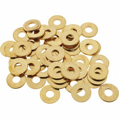 Value Collection - #8 Screw, Brass Standard Flat Washer - 0.172" ID x 7/16" OD, 0.036" Thick, Plain Finish - Benchmark Tooling
