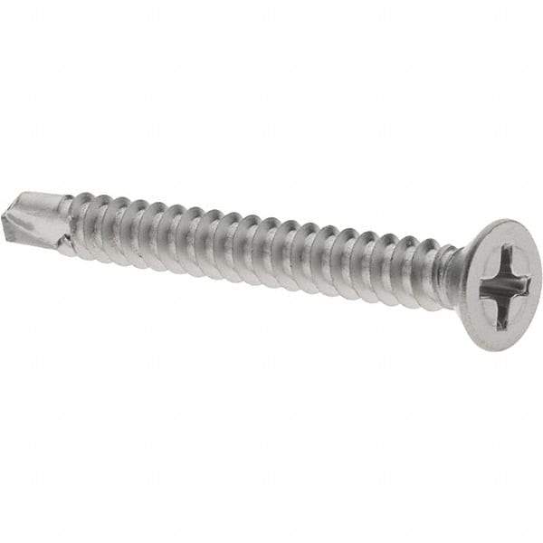 Value Collection - #8, Flat Head, Phillips Drive, 1-1/2" OAL, #2 Point, Self Drilling Screw - Grade 410 Stainless Steel - Benchmark Tooling