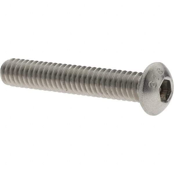 Value Collection - 1/4-20 UNC Hex Socket Drive, Button Screw - Grade 316 Stainless Steel, Fully Threaded, 1-1/2" Length Under Head - Benchmark Tooling