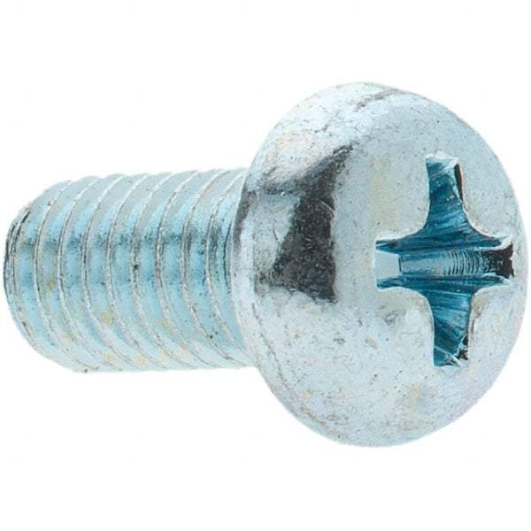 Value Collection - M5x0.80, 10mm Length Under Head Phillips Drive Machine Screw - Pan Head, Grade 4.8 Steel, Zinc-Plated Finish, Without Washer - Benchmark Tooling