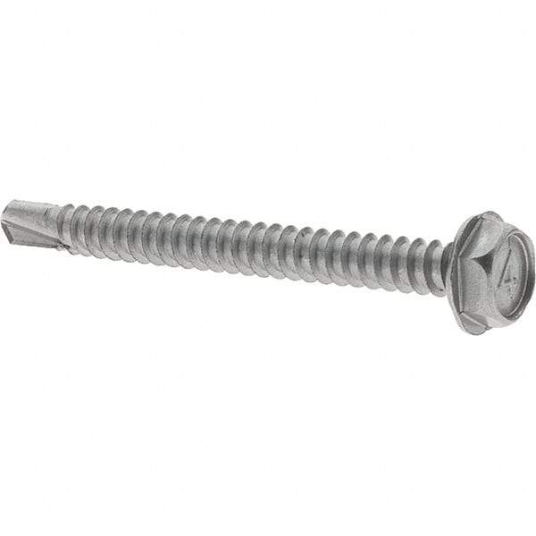 Value Collection - #10, Hex Washer Head, Hex Drive, 2" Length Under Head, #2 Point, Self Drilling Screw - Grade 410 Stainless Steel - Benchmark Tooling