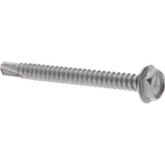 Value Collection - #10, Hex Washer Head, Hex Drive, 2" Length Under Head, #2 Point, Self Drilling Screw - Grade 410 Stainless Steel - Benchmark Tooling