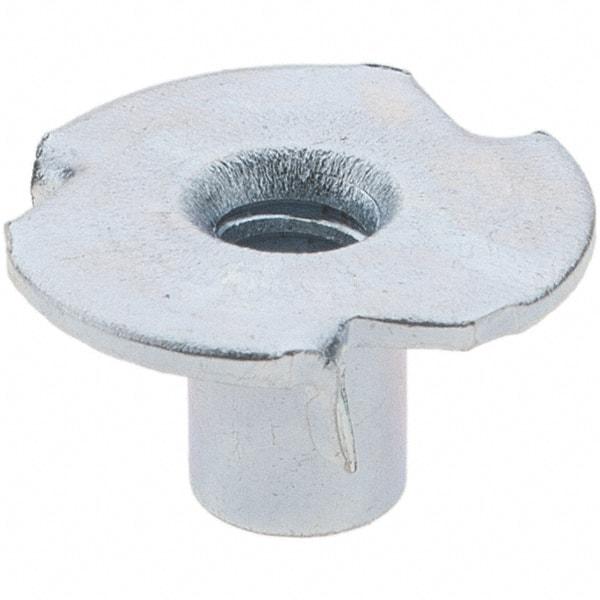 Made in USA - #6-32 Zinc-Plated Steel Standard Tee Nut - 1/4" Barrel Length, 1/2" Flange Diam, 3 Prongs - Benchmark Tooling