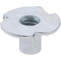 Made in USA - #6-32 Zinc-Plated Steel Standard Tee Nut - 1/4" Barrel Length, 1/2" Flange Diam, 3 Prongs - Benchmark Tooling