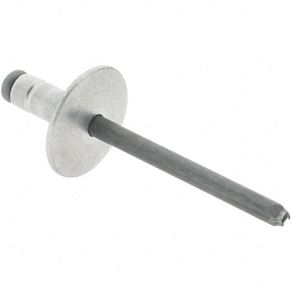 RivetKing - Large Flange Head Aluminum Open End Blind Rivet - Steel Mandrel, 0.063" to 0.252" Grip, 0.44" Length Under Head, 3/16" Body Diam - Benchmark Tooling