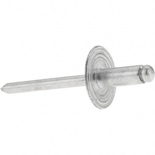 Value Collection - Size 64 Large Flange Dome Head Aluminum Open End Blind Rivet - Aluminum Mandrel, 0.062" to 1/4" Grip, 0.615" Head Diam, 0.192" to 0.196" Hole Diam, 0.45" Length Under Head, 3/16" Body Diam - Benchmark Tooling