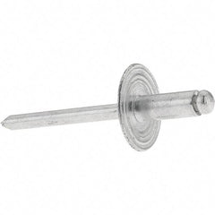 Value Collection - Size 64 Large Flange Dome Head Aluminum Open End Blind Rivet - Aluminum Mandrel, 0.062" to 1/4" Grip, 0.615" Head Diam, 0.192" to 0.196" Hole Diam, 0.45" Length Under Head, 3/16" Body Diam - Benchmark Tooling