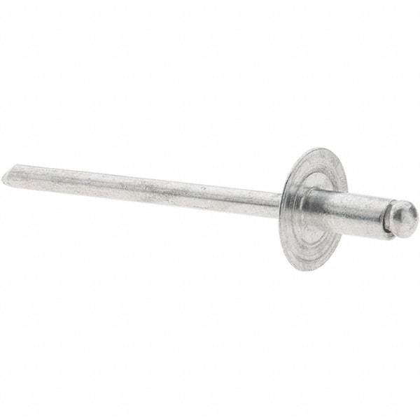 Value Collection - Size 42 Large Flange Dome Head Aluminum Open End Blind Rivet - Aluminum Mandrel, 0.032" to 1/8" Grip, 3/8" Head Diam, 0.129" to 0.133" Hole Diam, 0.275" Length Under Head, 1/8" Body Diam - Benchmark Tooling