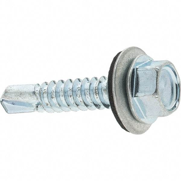 Value Collection - 1/4", Hex Washer Head, Hex Drive, 1-1/4" Length Under Head, #3 Point, Self Drilling Screw - Steel, Zinc-Plated Finish - Benchmark Tooling