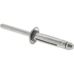 RivetKing - Aluminum Open End Blind Rivet - Aluminum Mandrel, 1/8" to 3/8" Grip, 1/4" Head Diam, 1-1/64" Length Under Head, 1/4" Body Diam - Benchmark Tooling