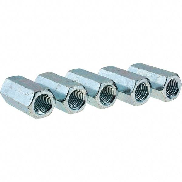 Value Collection - 7/8-9 UNC, 2-1/2" OAL Steel Standard Coupling Nut - Zinc-Plated Finish, 1-1/4" Width Across Flats - Benchmark Tooling