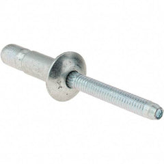 Value Collection - Truss Head Steel Structural Blind Rivet - Steel Mandrel, 0.08" to 3/8" Grip, 0.592" Head Diam, 0.261" to 0.272" Hole Diam, 0.56" Length Under Head, 1/4" Body Diam - Benchmark Tooling