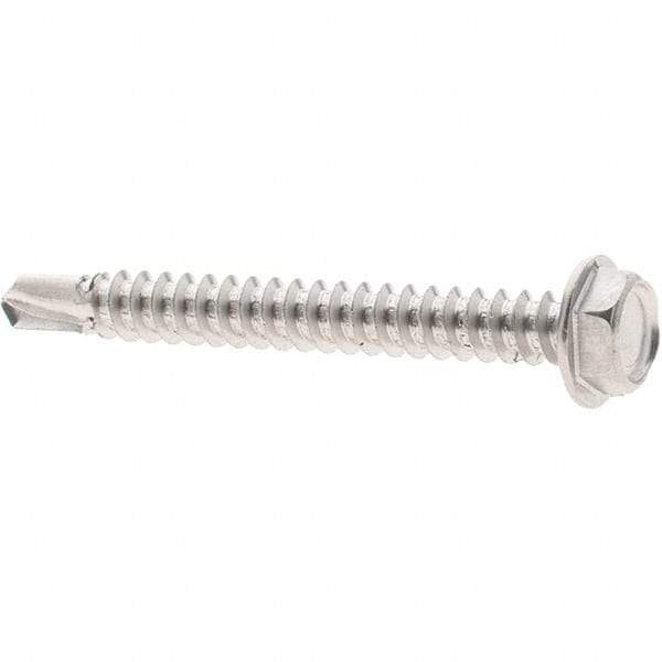 Value Collection - #8, Hex Washer Head, Hex Drive, 1-1/2" Length Under Head, #2 Point, Self Drilling Screw - Grade 410 Stainless Steel - Benchmark Tooling
