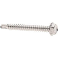 Value Collection - #8, Hex Washer Head, Hex Drive, 1-1/2" Length Under Head, #2 Point, Self Drilling Screw - Grade 410 Stainless Steel - Benchmark Tooling