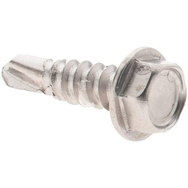 Value Collection - #8, Hex Washer Head, Hex Drive, 5/8" Length Under Head, #2 Point, Self Drilling Screw - Grade 410 Stainless Steel - Benchmark Tooling