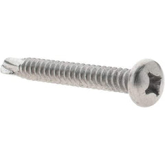 Value Collection - #14, Pan Head, Phillips Drive, 2" Length Under Head, #3 Point, Self Drilling Screw - Grade 410 Stainless Steel - Benchmark Tooling