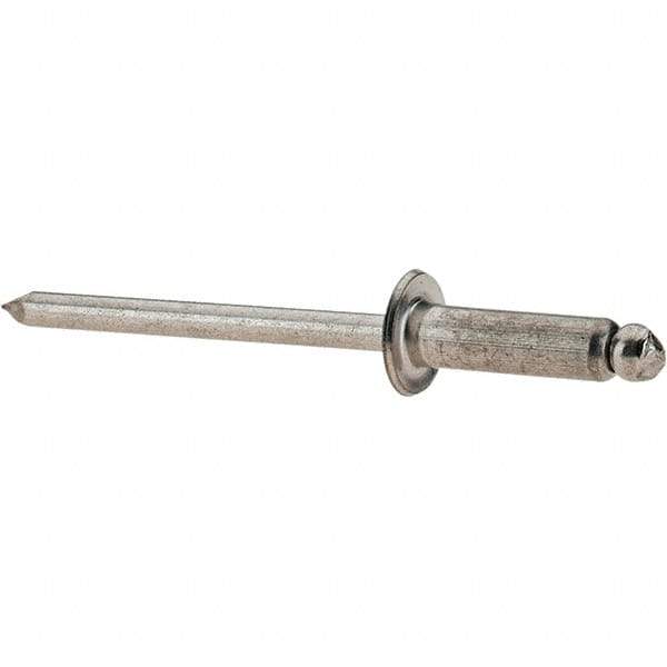 Value Collection - Size 56 Dome Head Stainless Steel Open End Blind Rivet - Stainless Steel Mandrel, 0.251" to 3/8" Grip, 0.312" Head Diam, 0.16" to 0.164" Hole Diam, 0.55" Length Under Head, 5/32" Body Diam - Benchmark Tooling