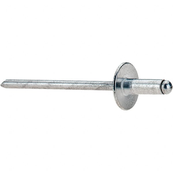 Value Collection - Size 43 Large Flange Dome Head Aluminum Open End Blind Rivet - Aluminum Mandrel, 0.126" to 0.187" Grip, 3/8" Head Diam, 0.129" to 0.133" Hole Diam, 0.337" Length Under Head, 1/8" Body Diam - Benchmark Tooling