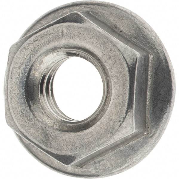 Value Collection - 1/4-20, 19/32" Flange Diam, Serrated Flange Nut - Grade 18-8 Stainless Steel, 0.236" Flange Height - Benchmark Tooling