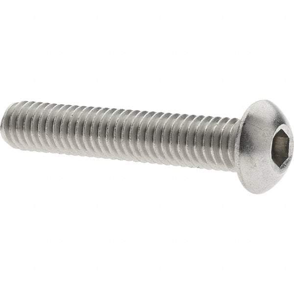 Made in USA - 5/16-18 UNC Hex Socket Drive, Button Screw - Grade 18.8 Stainless Steel, Fully Threaded, 1-3/4" Length Under Head - Benchmark Tooling