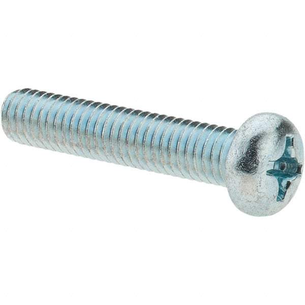 Value Collection - M6x1.00, 30mm Length Under Head Phillips Drive Machine Screw - Pan Head, Grade 4.8 Steel, Zinc-Plated Finish, Without Washer - Benchmark Tooling